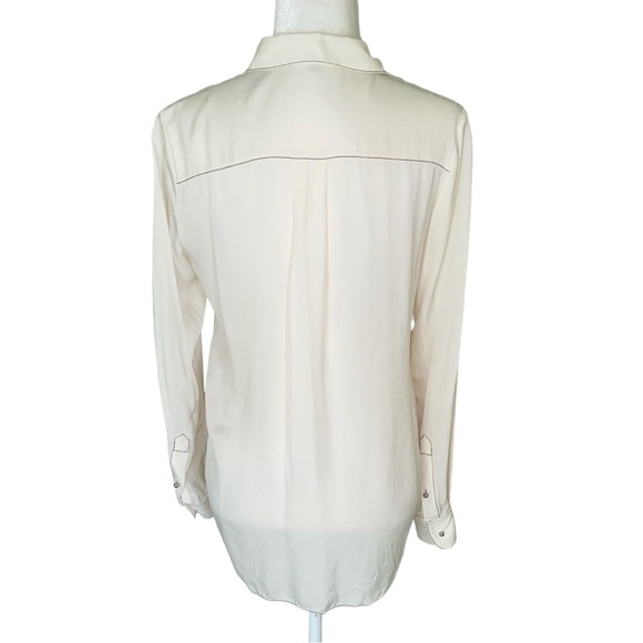 Theory Sunaya B Modern Silk Contrast Stitching Georgette Oversized Blouse - S - Picture 8 of 14